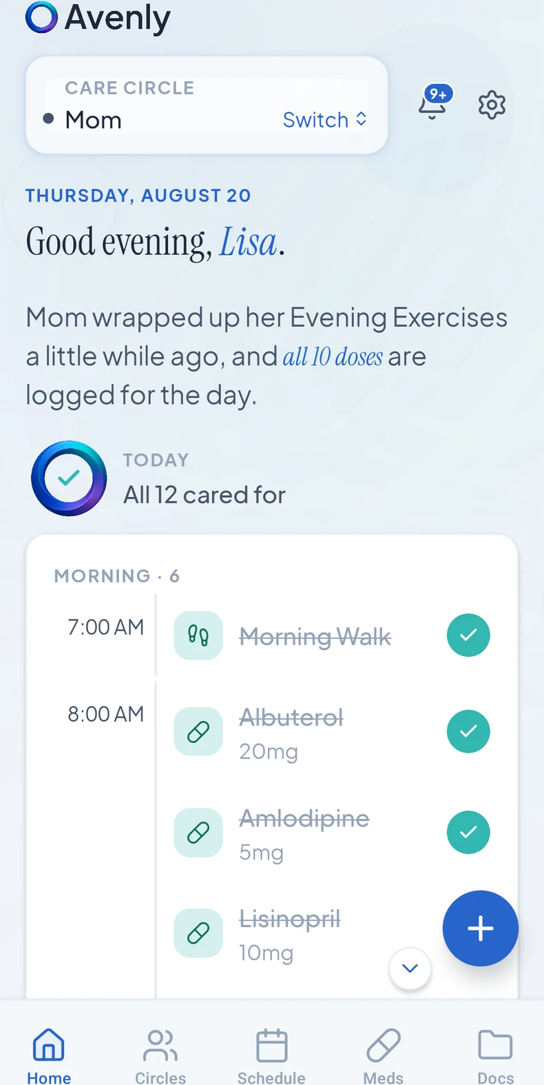 Avenly home screen