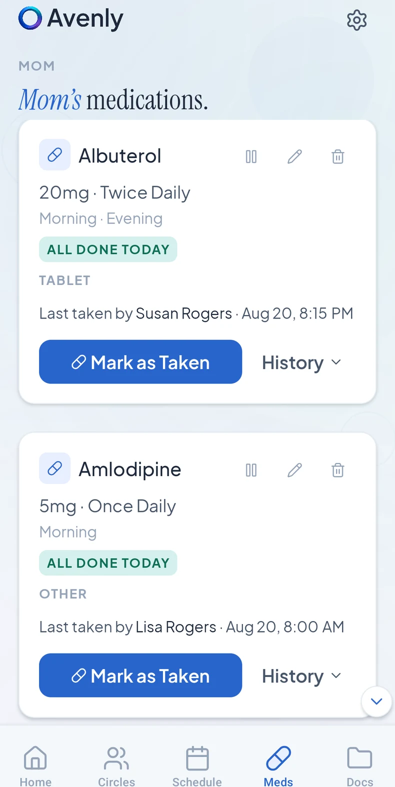 Avenly medications screen