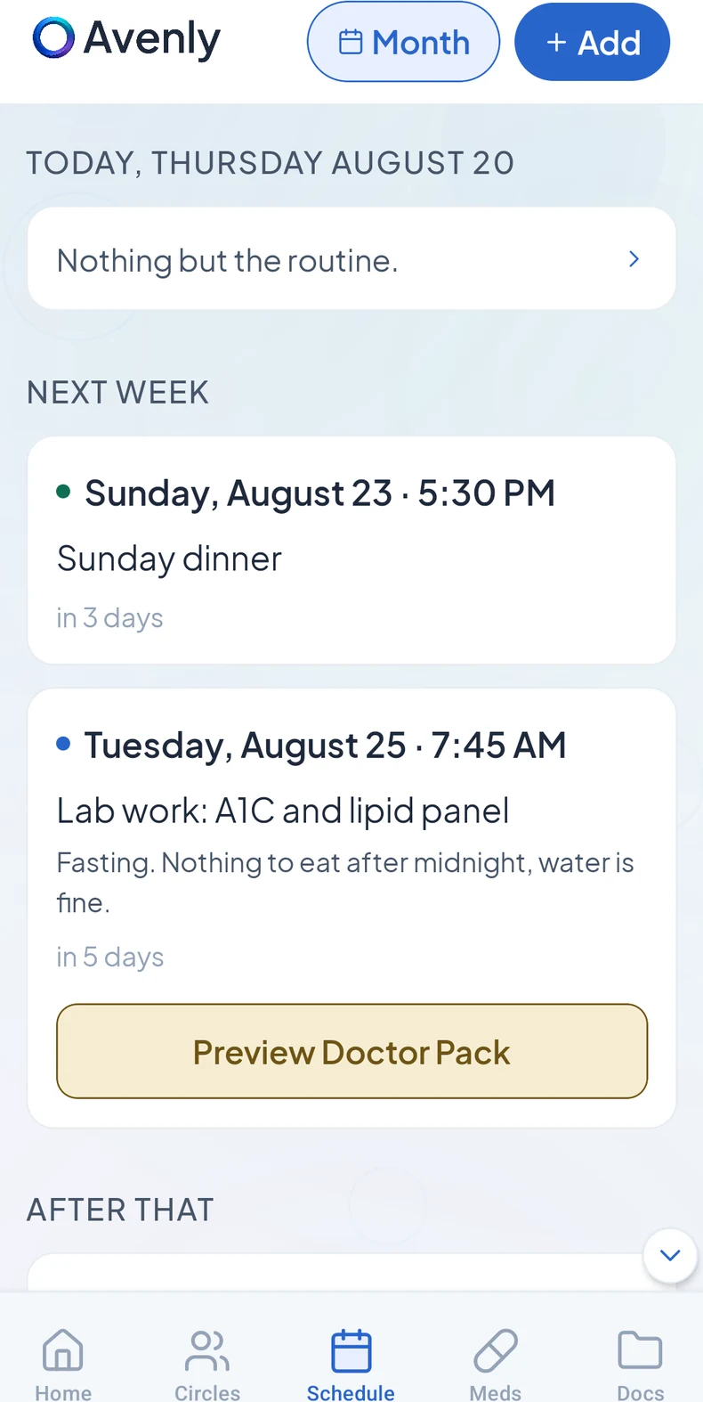 Avenly schedule screen